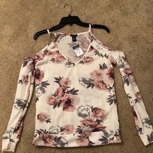 Long Sleeve Open Shoulder Floral Shirt